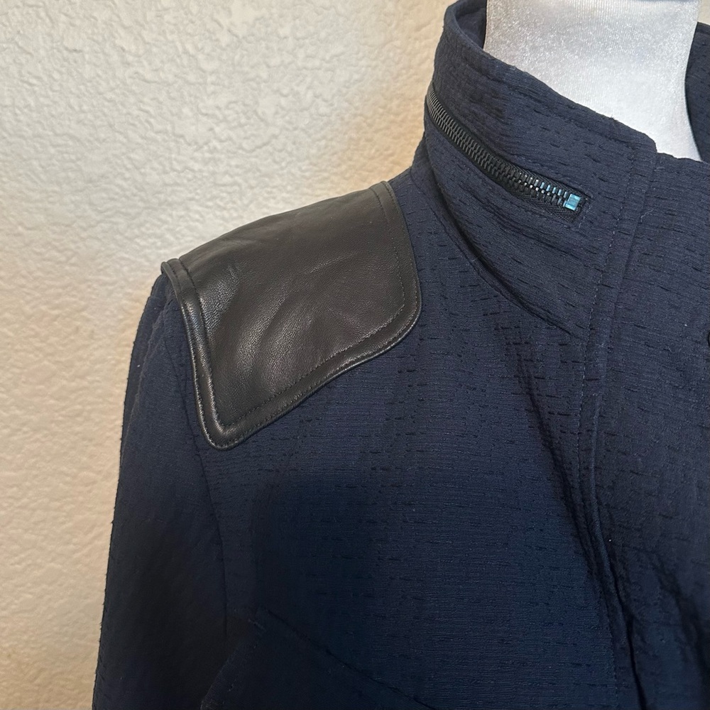 Rag & Bone Leather Trimmed Navy Utility Jacket - Picture 3 of 11